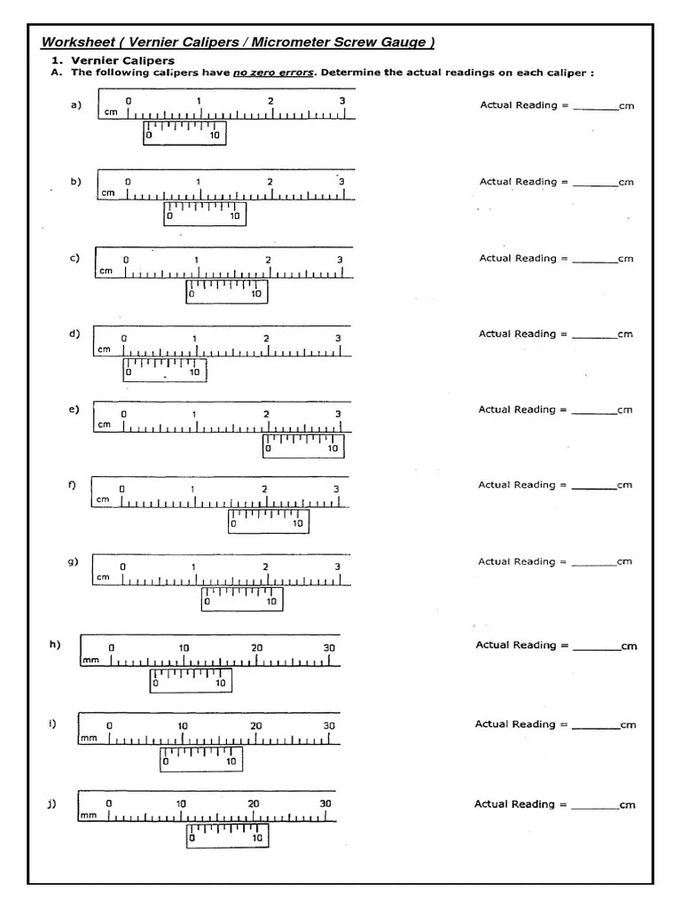 Worksheet Vernier Caliper and Micrometer PDF PDF