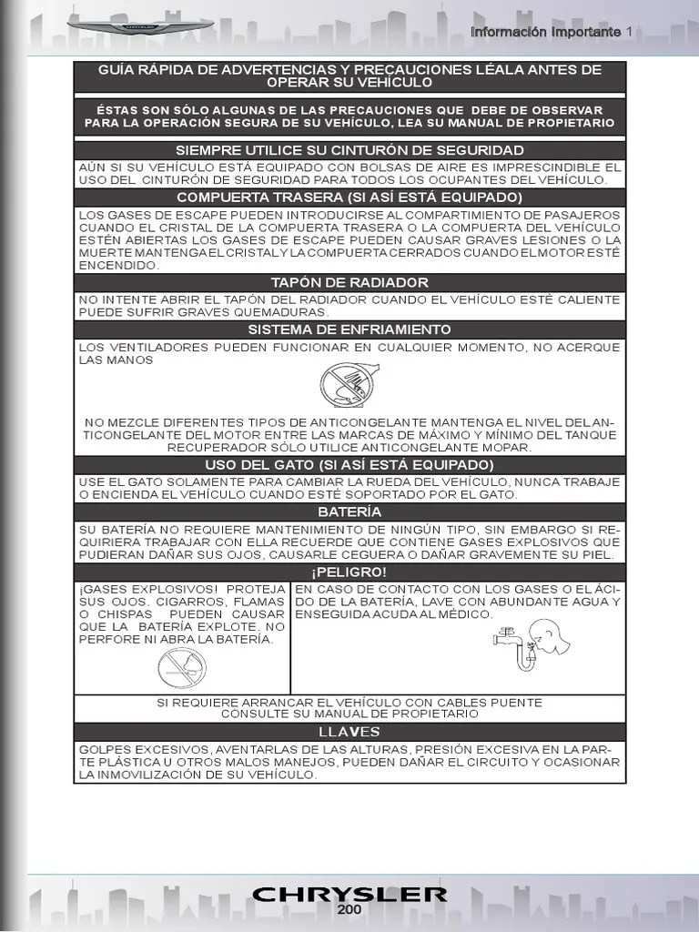 Manual Chrysler 200 Modelo 2015 PDF | PDF | Arranque | Alarma de seguridad