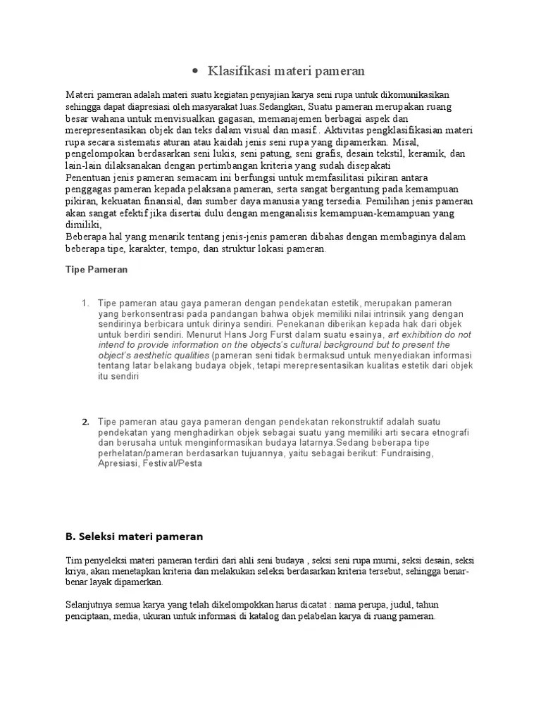 Klasifikasi Materi Pameran | PDF