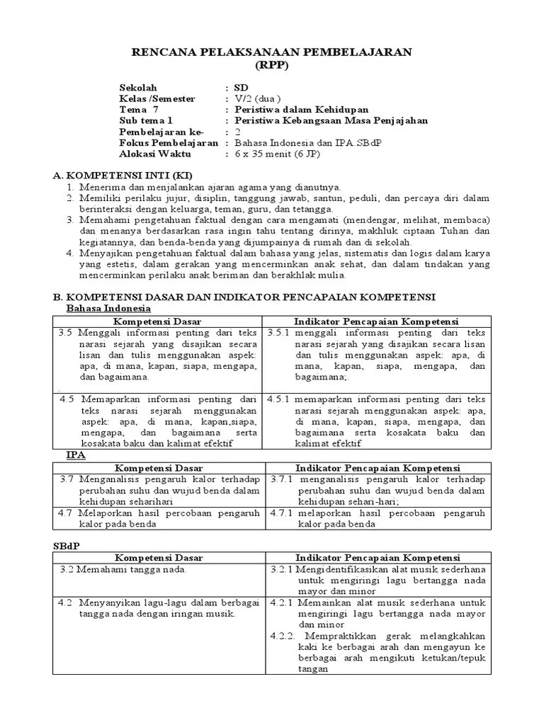 RPP Kelas 5 Tema 7 Subtema 1 Pembelajaran 2 | PDF