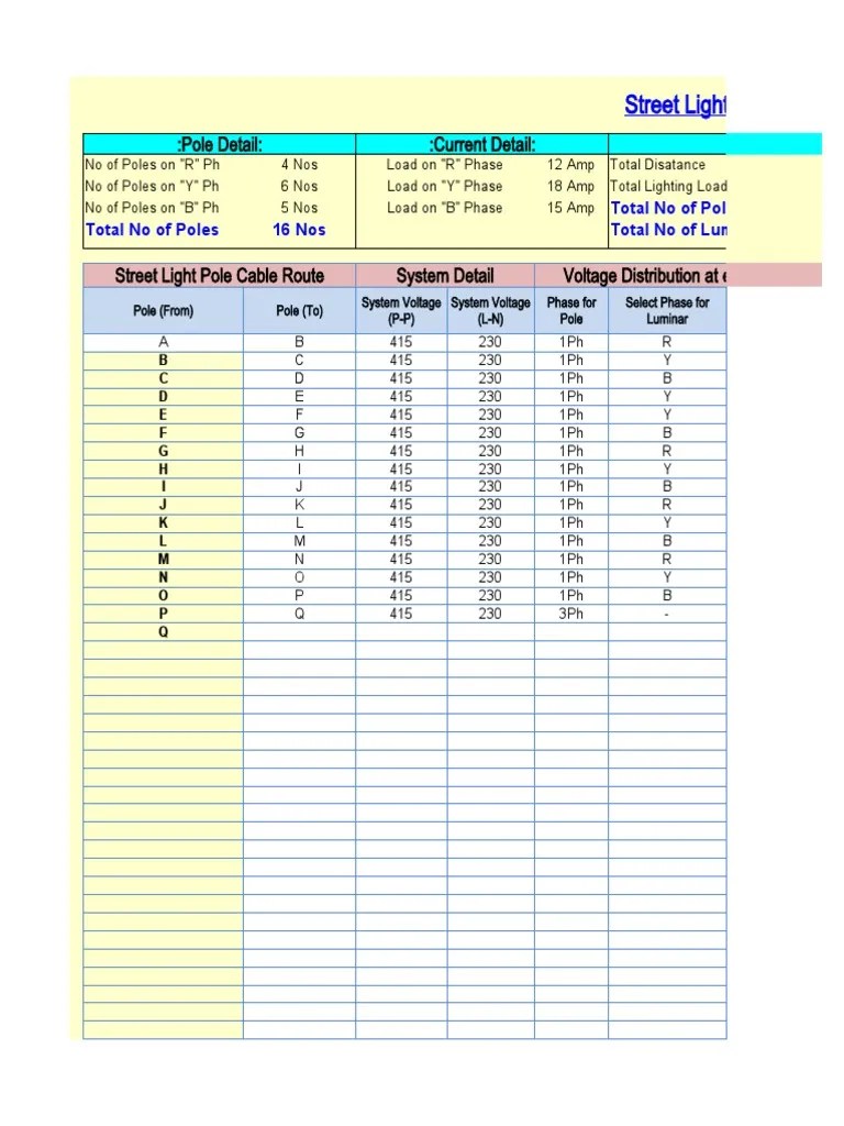 Street Light Pole Voltage Drop Calculation (1.1.19) PDF Physics