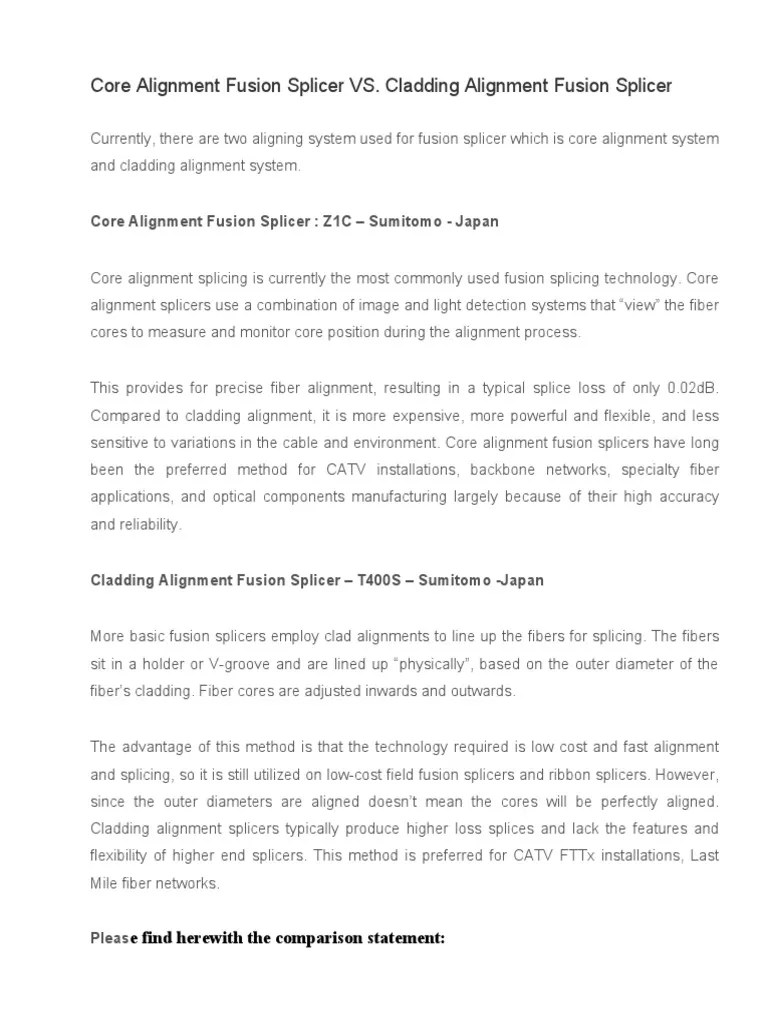 Core Alignment Fusion Splicer VS Clad Splicing Machine PDF