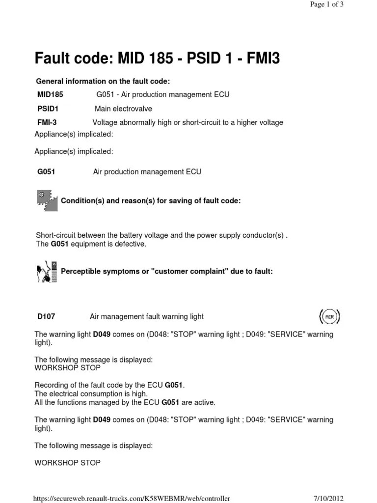 Mid 185 - Psid 1 - Fmi 3 | PDF | Electrical Wiring | Electric Power