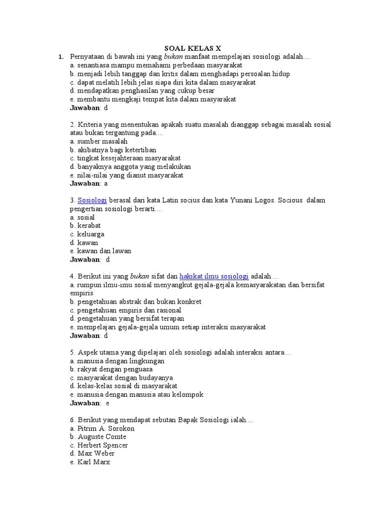 Soal Sosiologi Kelas 1,2 Dan 3 SMSTR 1 | PDF