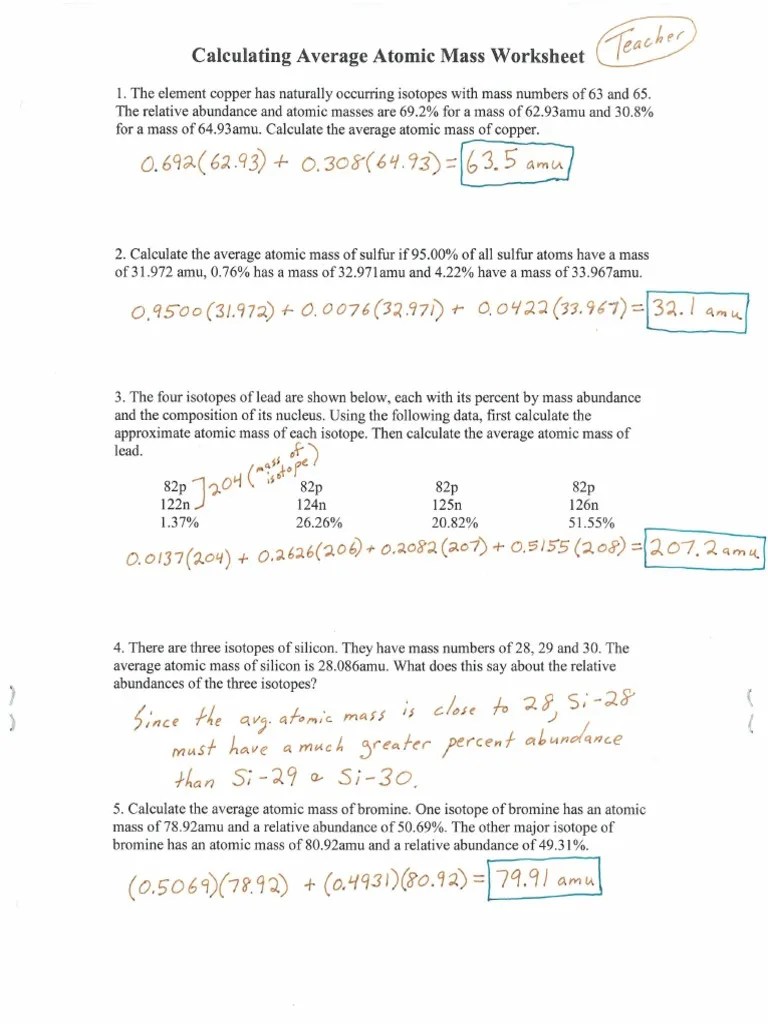 34 More Average Atomic Mass Worksheet Answers - support worksheet
