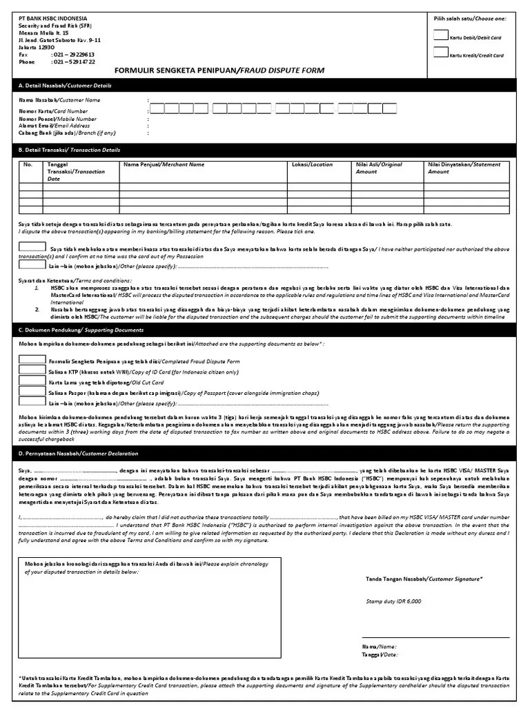 Fraud Dispute Form PDF