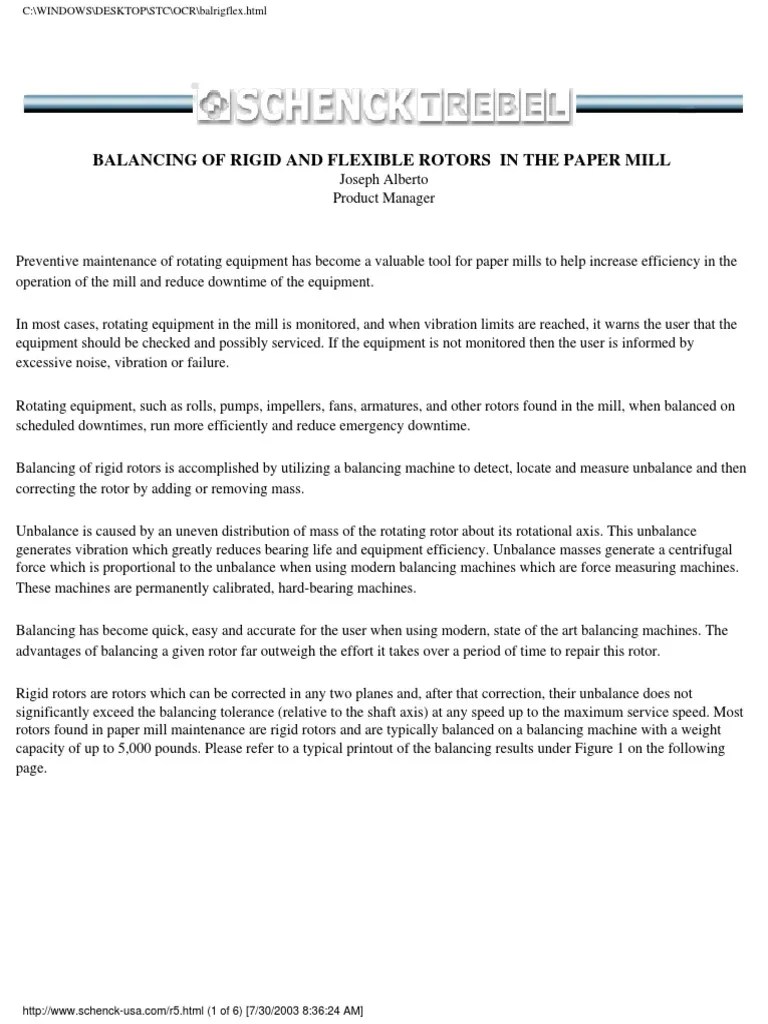 Balancing of Rigid & Flexible Rotors PDF PDF Mechanical Engineering