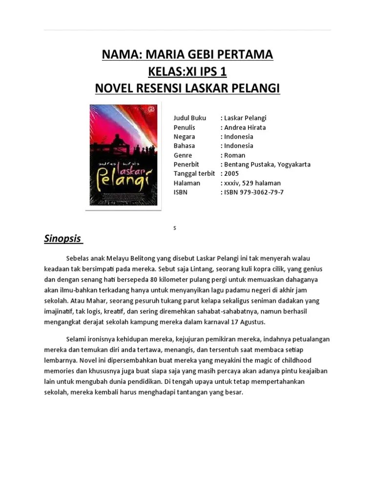 Meresensi Buku Novel Laskar Pelangi
