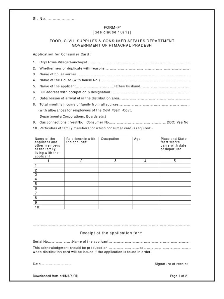 Ration Card Form PDF Social Institutions Social Science