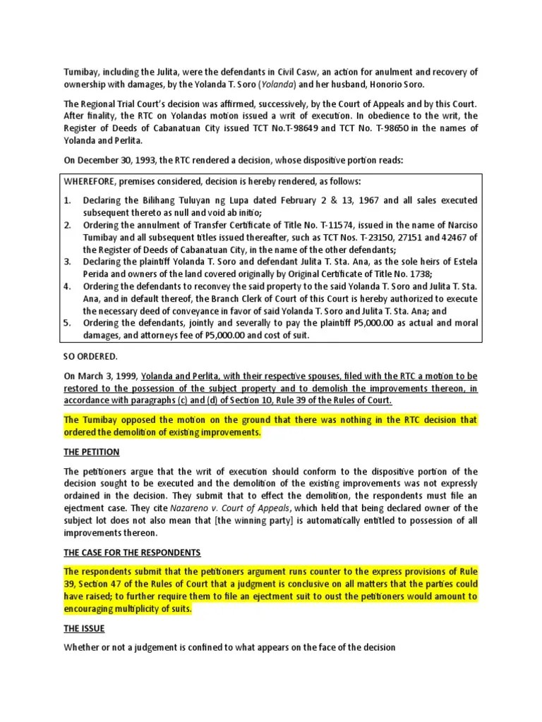 An Analysis of a Judgement for Restitution of Property and the Proper
