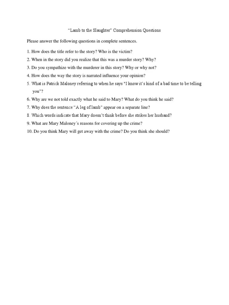 Lamb To The Slaughter Comprehension Questions PDF PDF