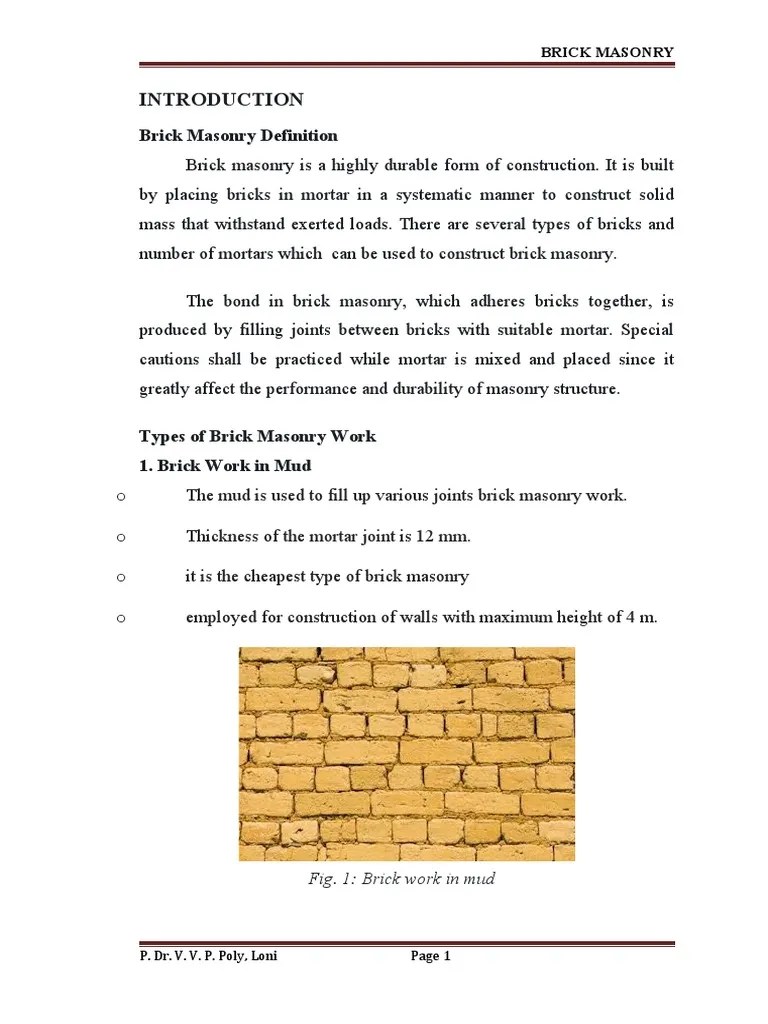 Brick Masonry Definition PDF Masonry Brick