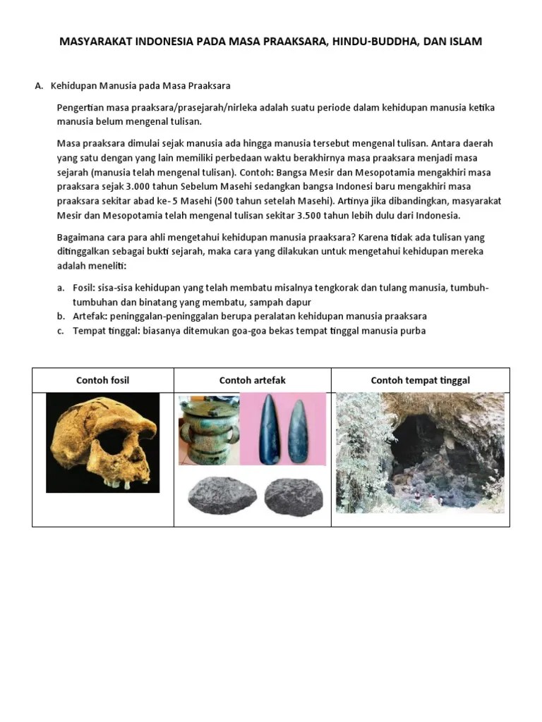 Rangkuman Bab 4 K-13 Kehidupan Manusia Pada Masa Praaksara, Hindu-Buddha,  Dan Islam | PDF
