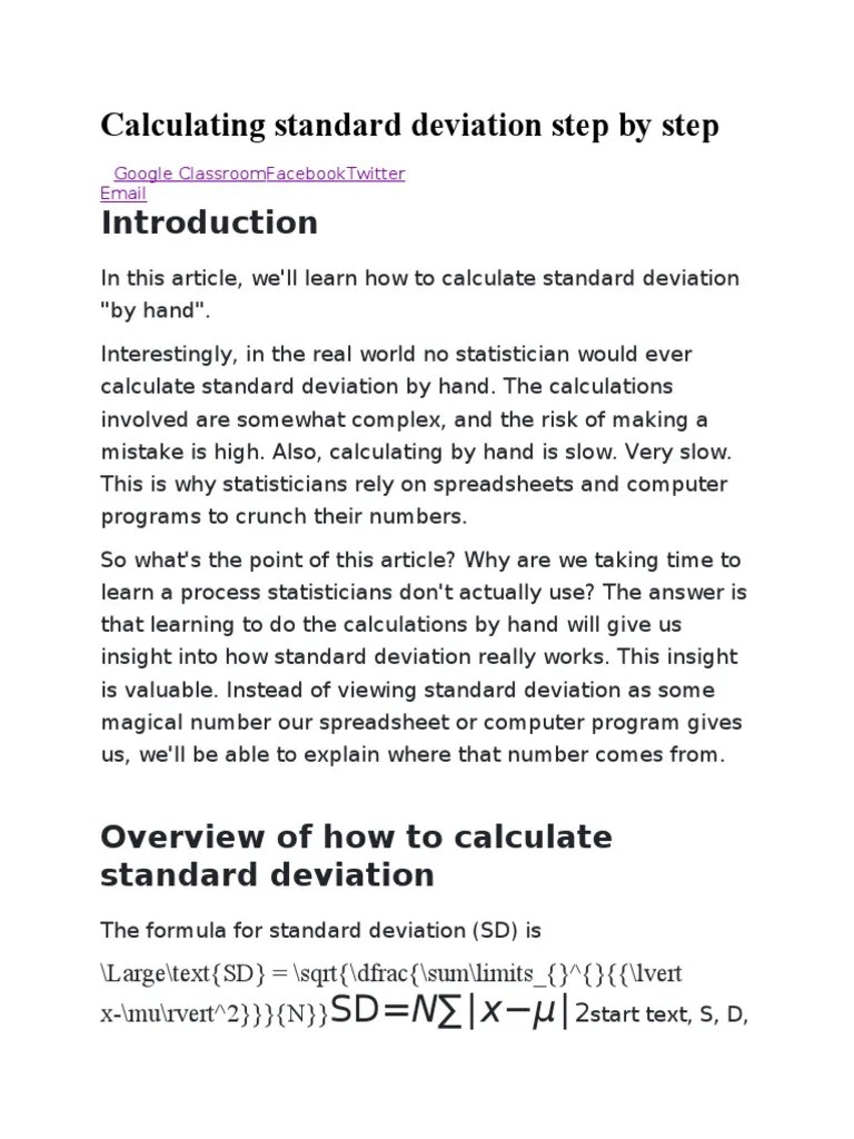 Calculating standard deviation step by step SD=N∑∣x−μ∣ PDF