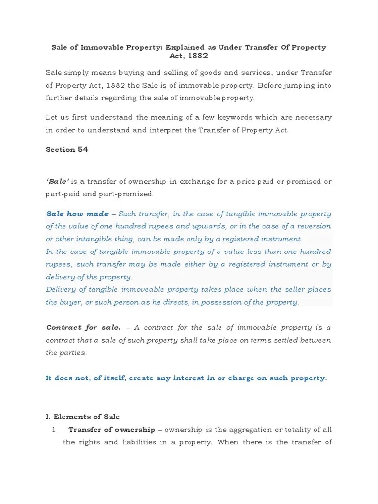 Sale of Immovable Property PDF Property Ownership