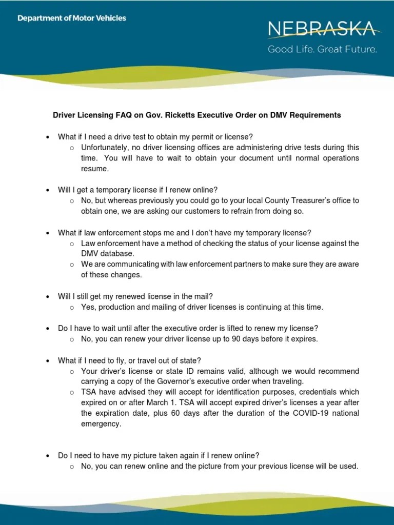 Guidance on Driver Licensing Requirements and Procedures During