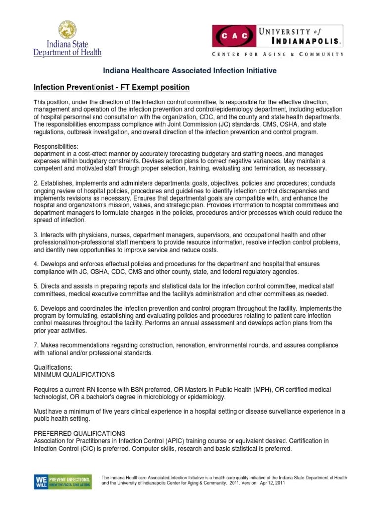 14 Infection Prevention Job Description Examples PDF Infection