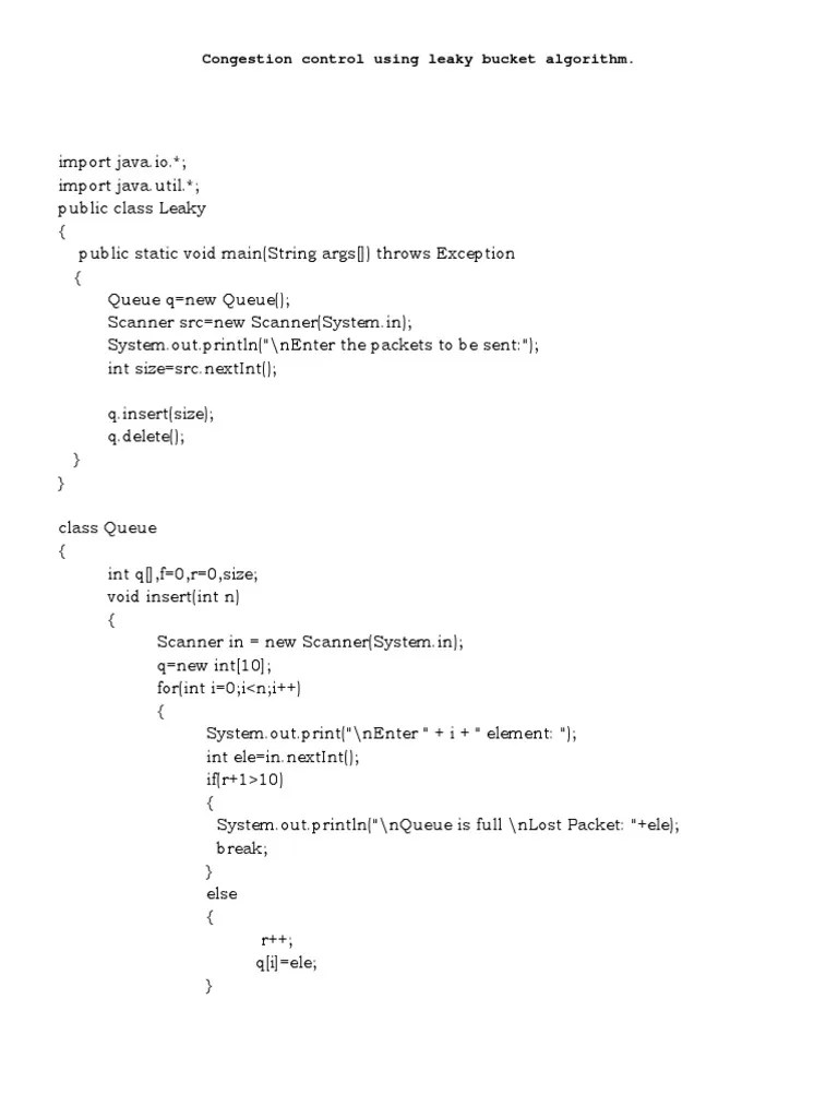 Congestion Control Using Leaky Bucket Algorithm PDF Network