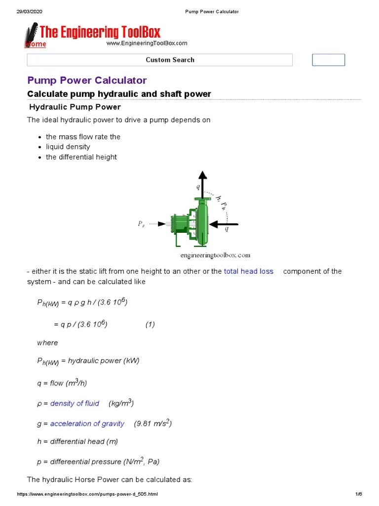 Pump Power Calculator PDF PDF Horsepower Pump