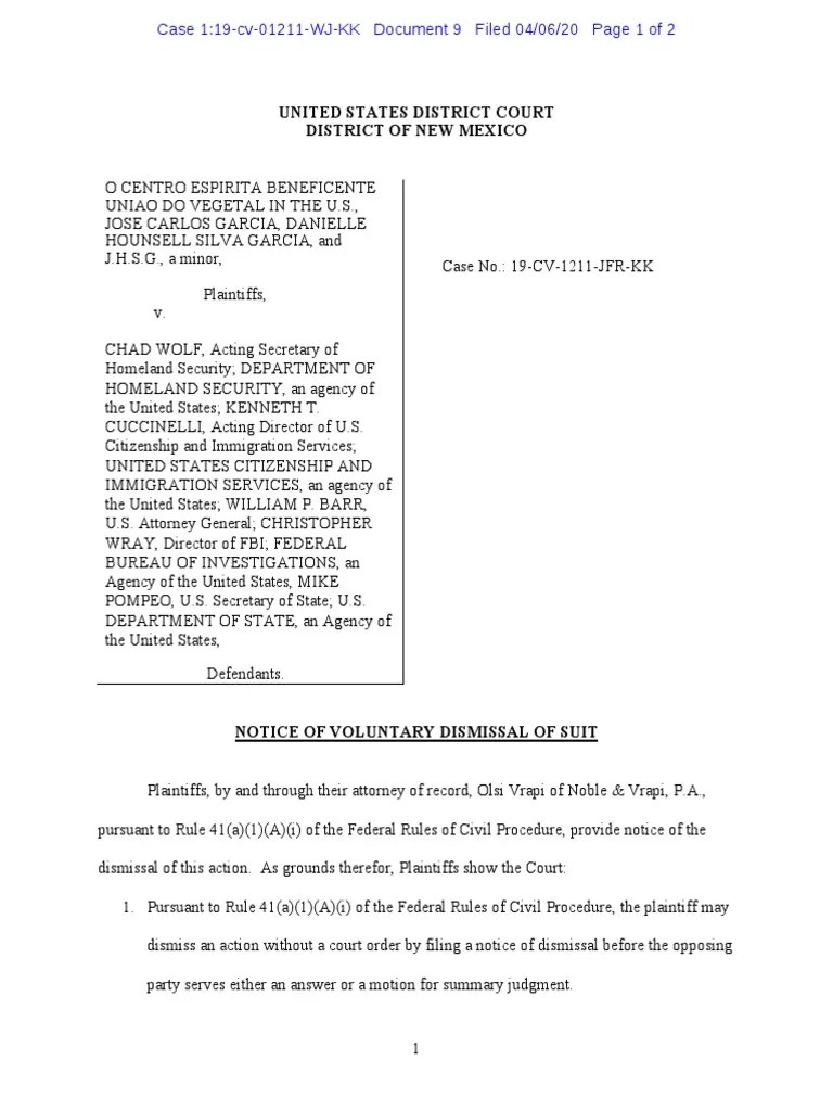 Notice of Voluntary Dismissal of Suit PDF Federal Rules Of Civil Procedure Lawsuit