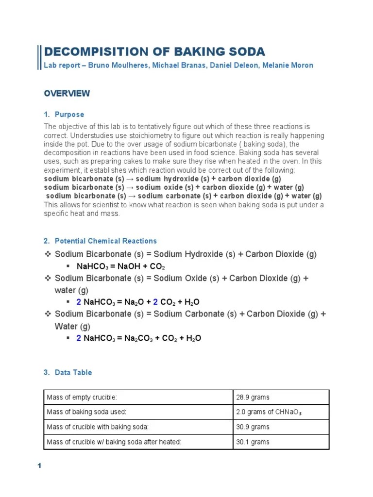 of Baking Soda Lab Report Bruno Moulheres, Michael