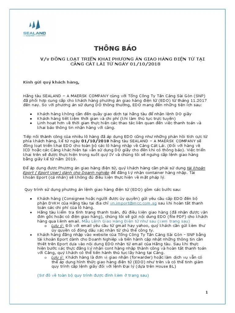 Sealand Customer Advisory EDO Implementation 20181001 VN PDF