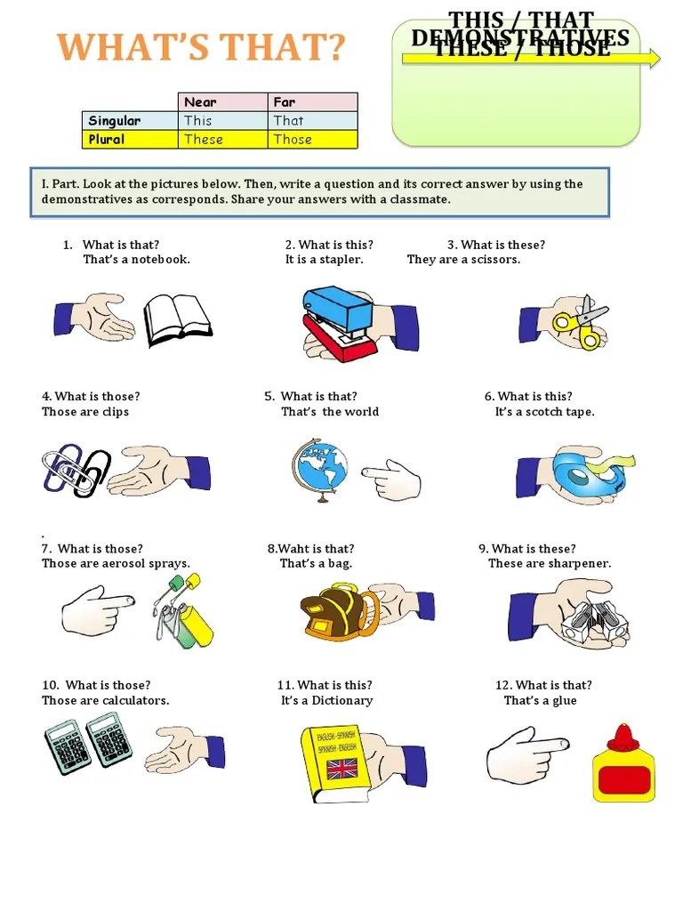 Demonstratives Worksheet | PDF