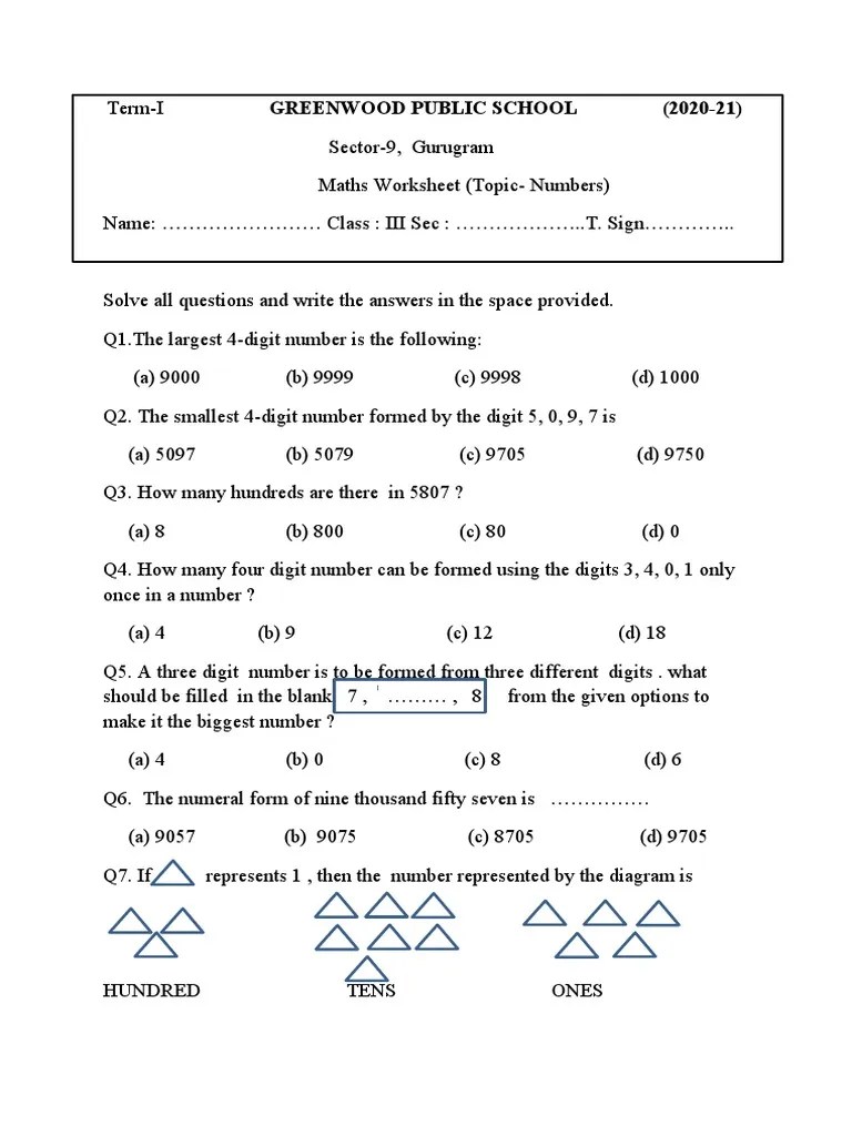 Class 3 Maths Worksheet PDF