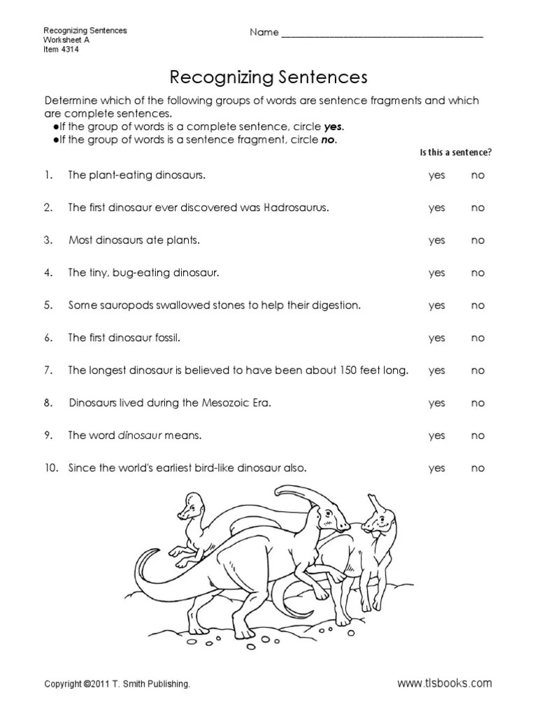 Recognizing Sentences Name PDF Dinosaurs Paleontology