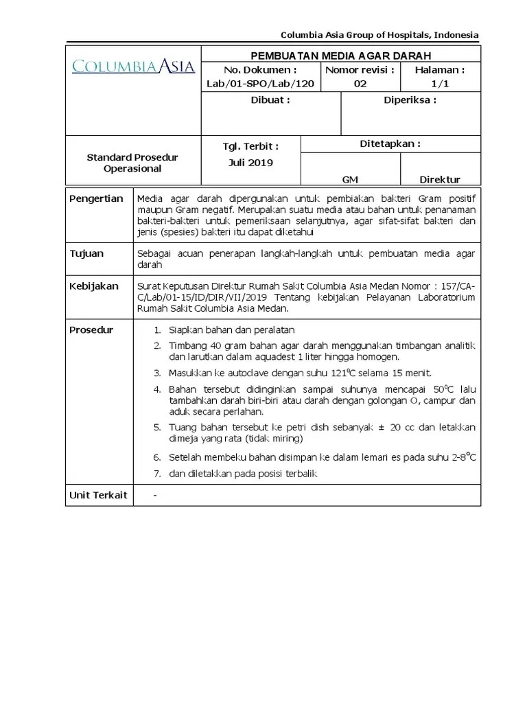 01-120 SPO Pembuatan Media Agar Darah (R) | PDF