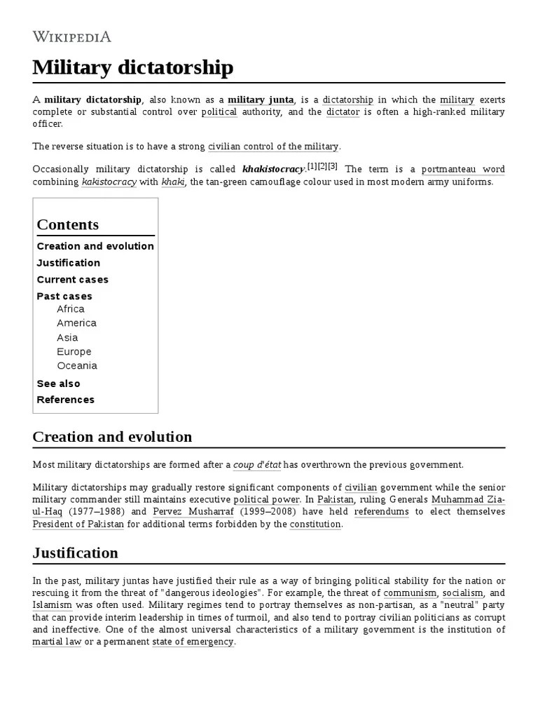 Military Dictatorship Creation and Evolution Justification Current Cases Past Cases PDF