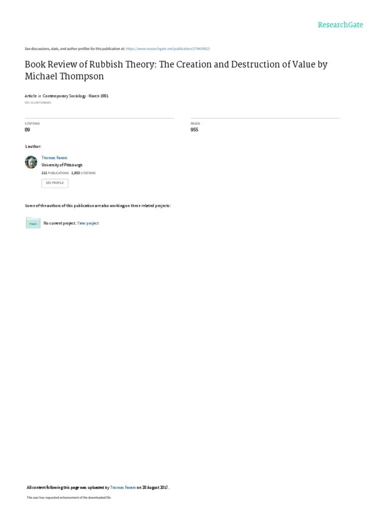 Book Review of Rubbish Theory The Creation and Destruction of Value by