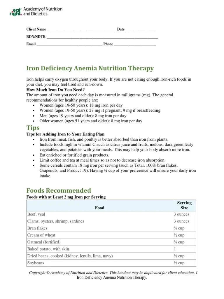 Iron Deficiency Anemia Nutrition Therapy How Much Iron Do You Need? PDF Iron Salad