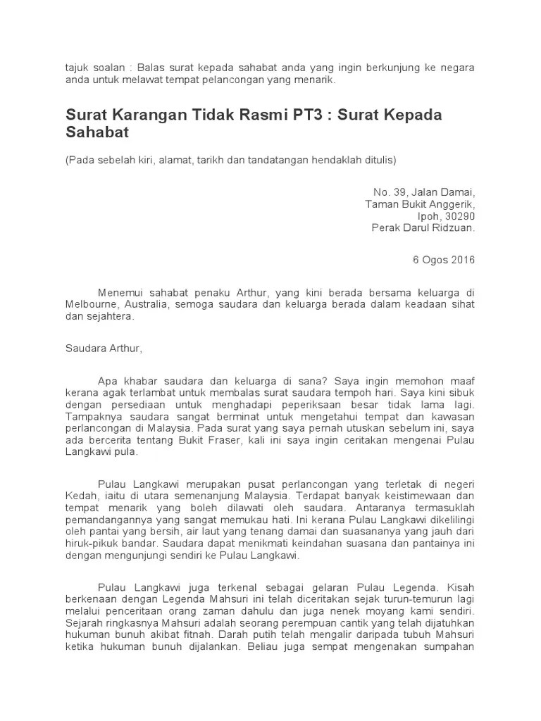 Untuk makluman semua, surat kiriman rasmi digunakan untuk membuat pelbagai jenis permohonan, rayuan, makluman, cadangan, aduan serta urusan . Contoh Karangan Jenis Surat Kiriman Rasmi Pt3