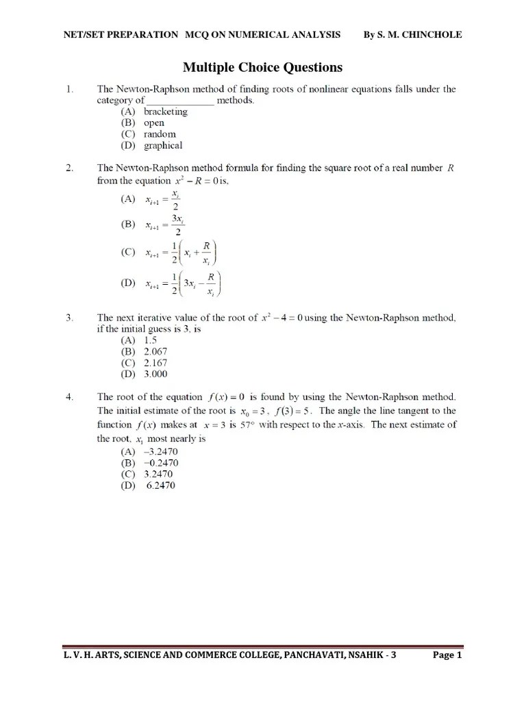 Multiple Choice Questions Net/Set Preparation MCQ On Numerical