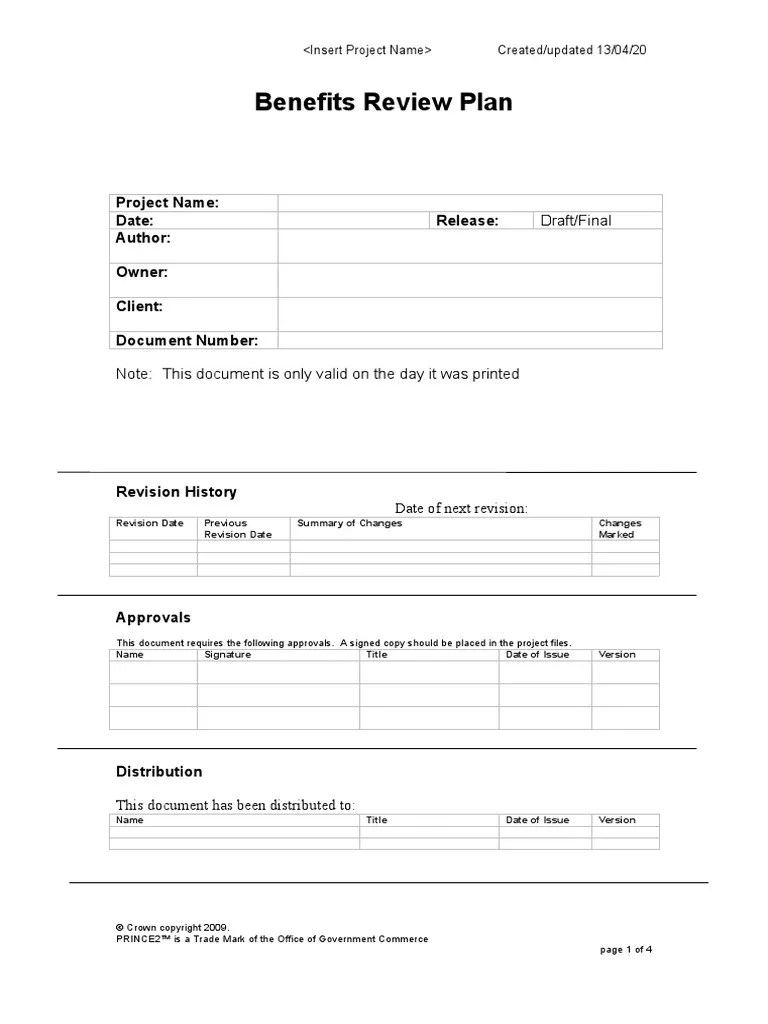 1 Benefits Review Plan PDF Project Management Business