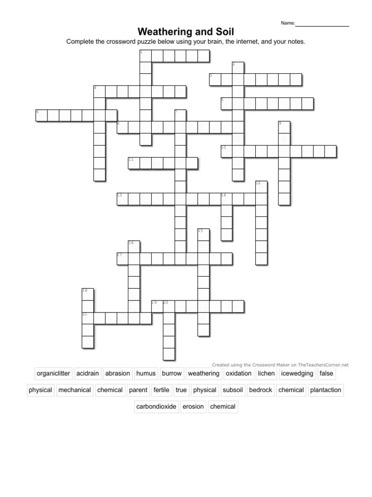 soil and weathering crossword Weathering Soil