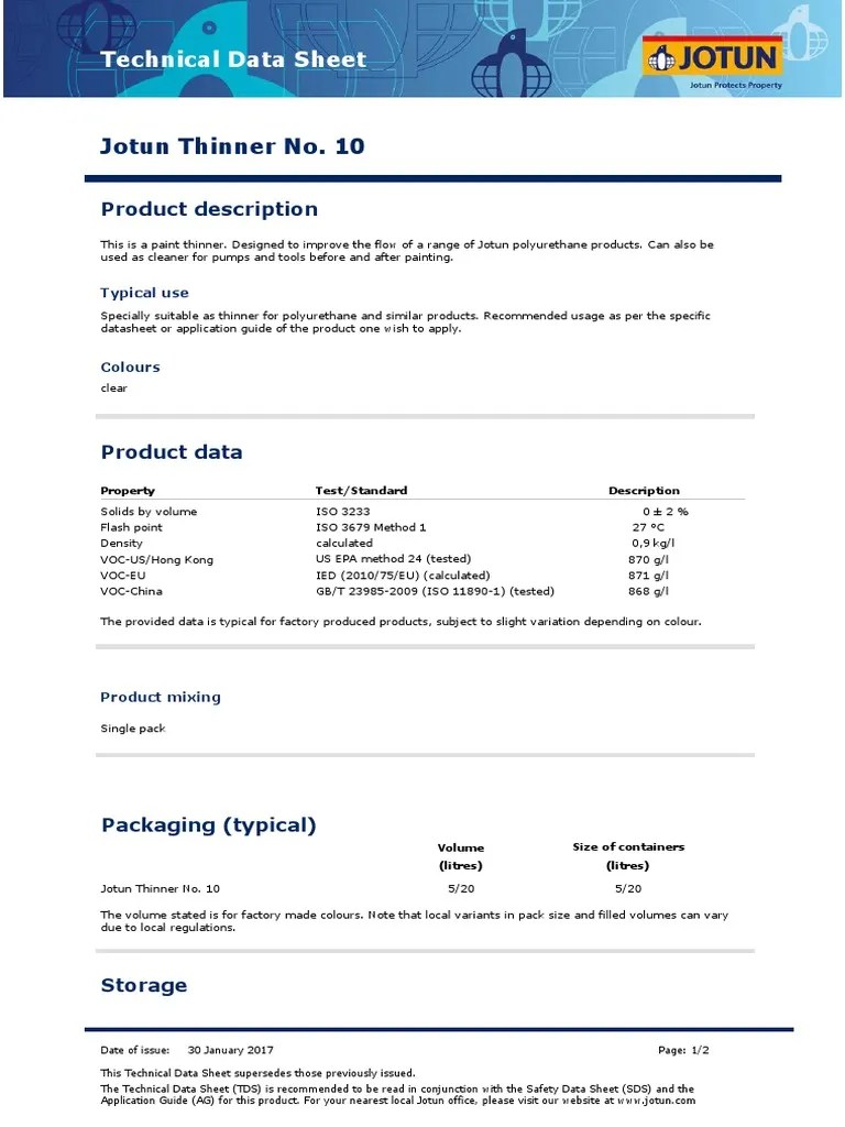 Jotun Thinner No. 10 Technical Data Sheet PDF Business