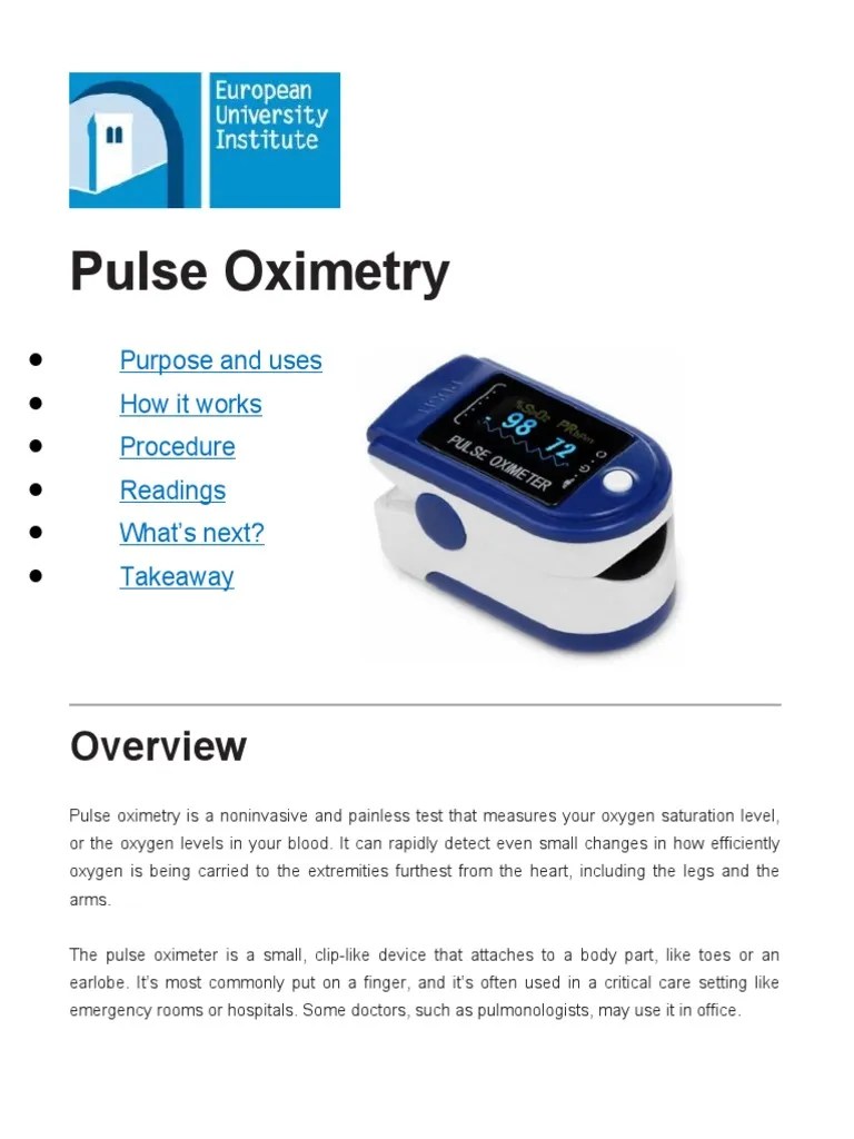 A Comprehensive Overview of Pulse Oximetry Its Purpose, Procedure