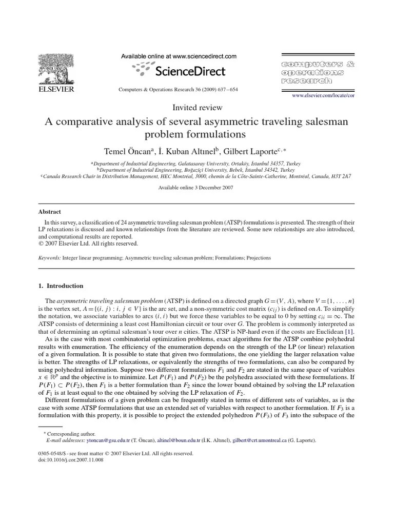TSP Formulations Oncan PDF PDF Linear Programming Mathematical