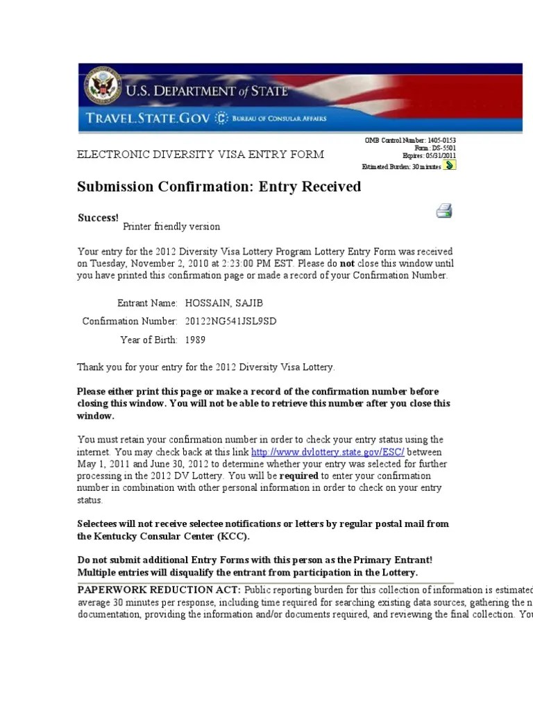 Electronic Diversity Visa Entry Form2010 Travel Visa Government Of