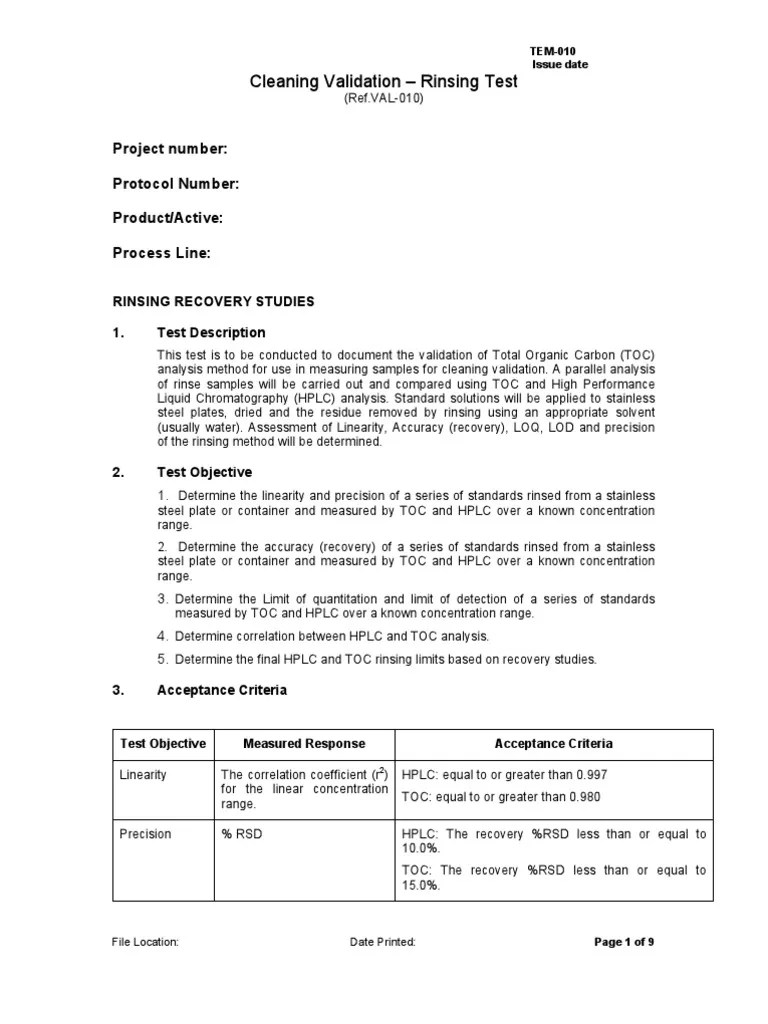 Cleaning Validation Rinsing Tes High Performance Liquid Chromatography Accuracy And Precision