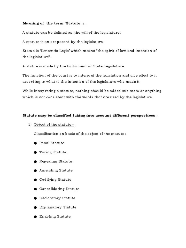 Meaning of The Term Statute' PDF Statutory Interpretation Government