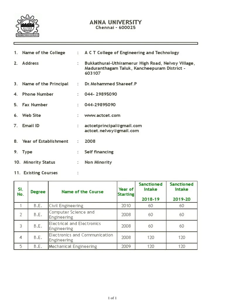 A.C.T. College of Engineering and Technology PDF
