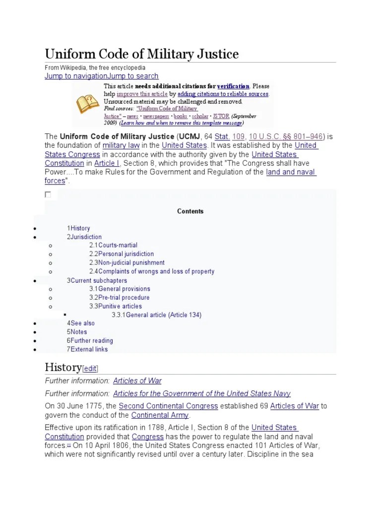 Uniform Code of Military Justice History PDF Uniform Code Of
