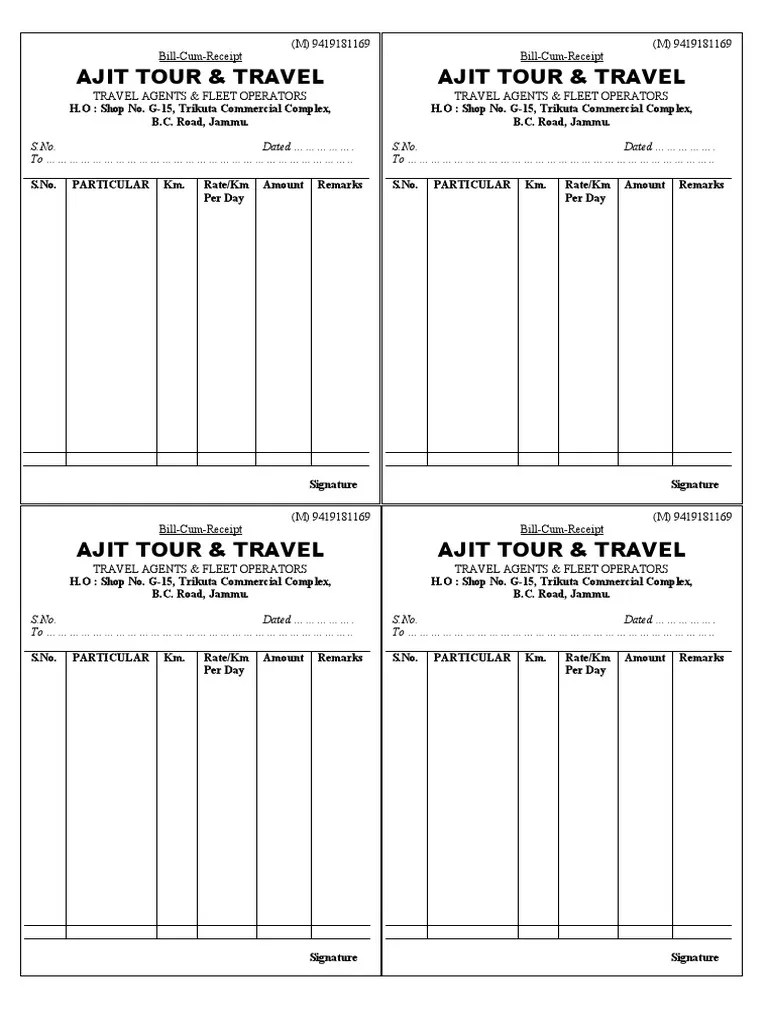 Tour & Travel bill