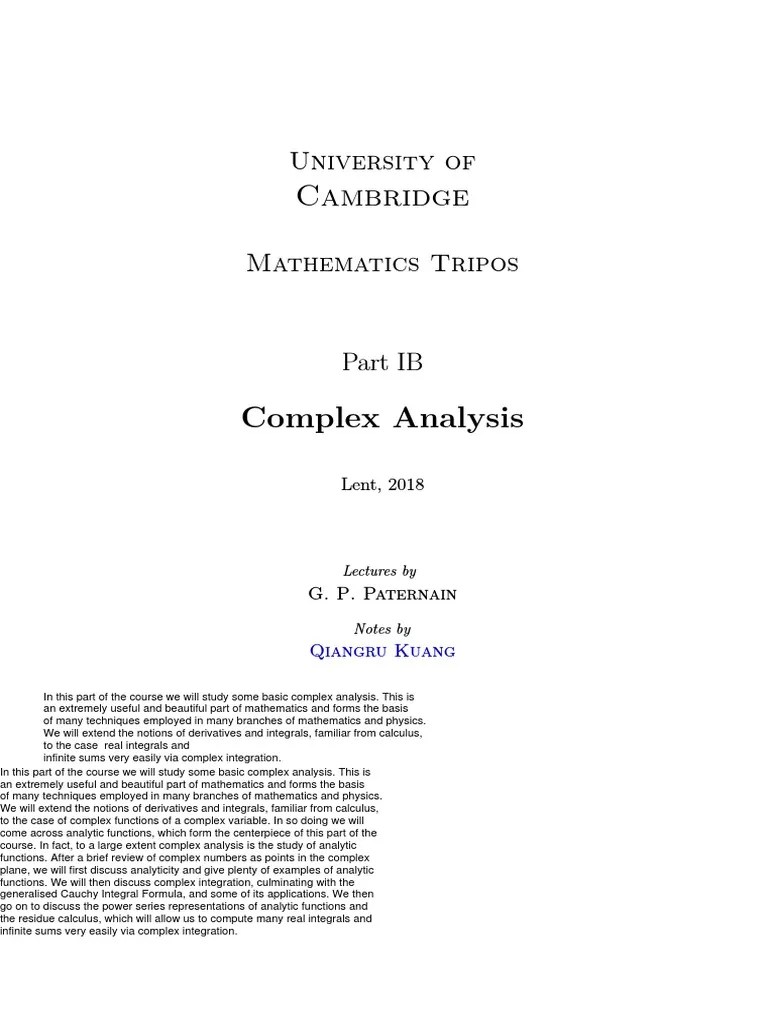 An Introduction to Complex Analysis Basic Notions, Complex