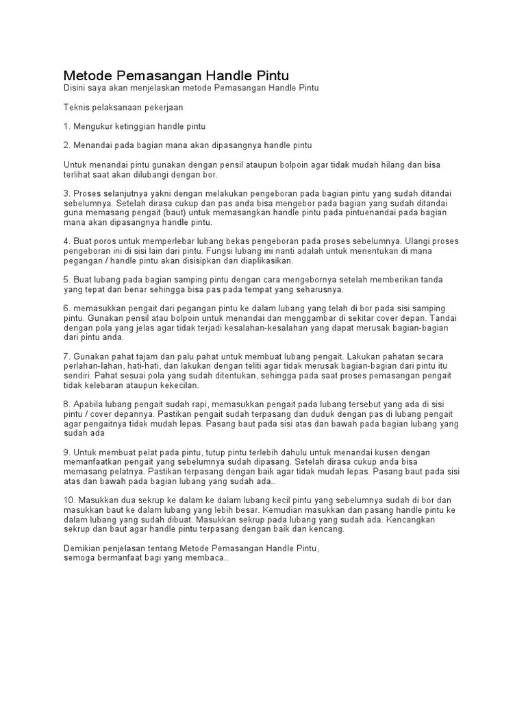 Metode Pemasangan Handle Pintu | PDF