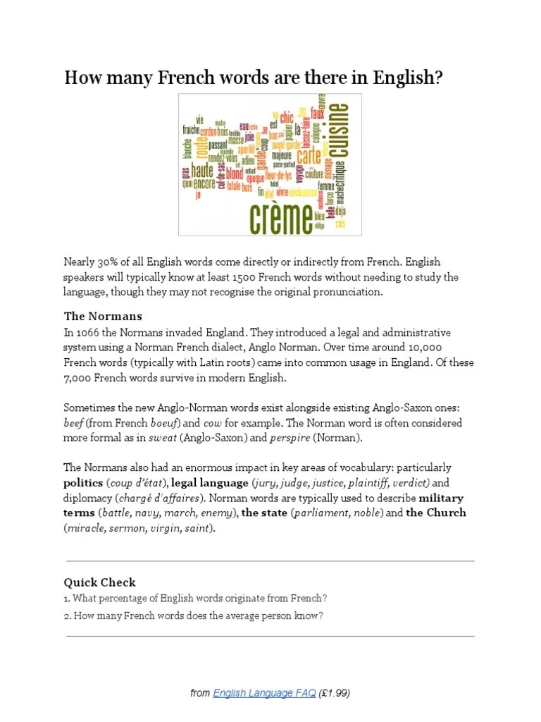 How Many French Words Are There in English? The Normans PDF English Language Human