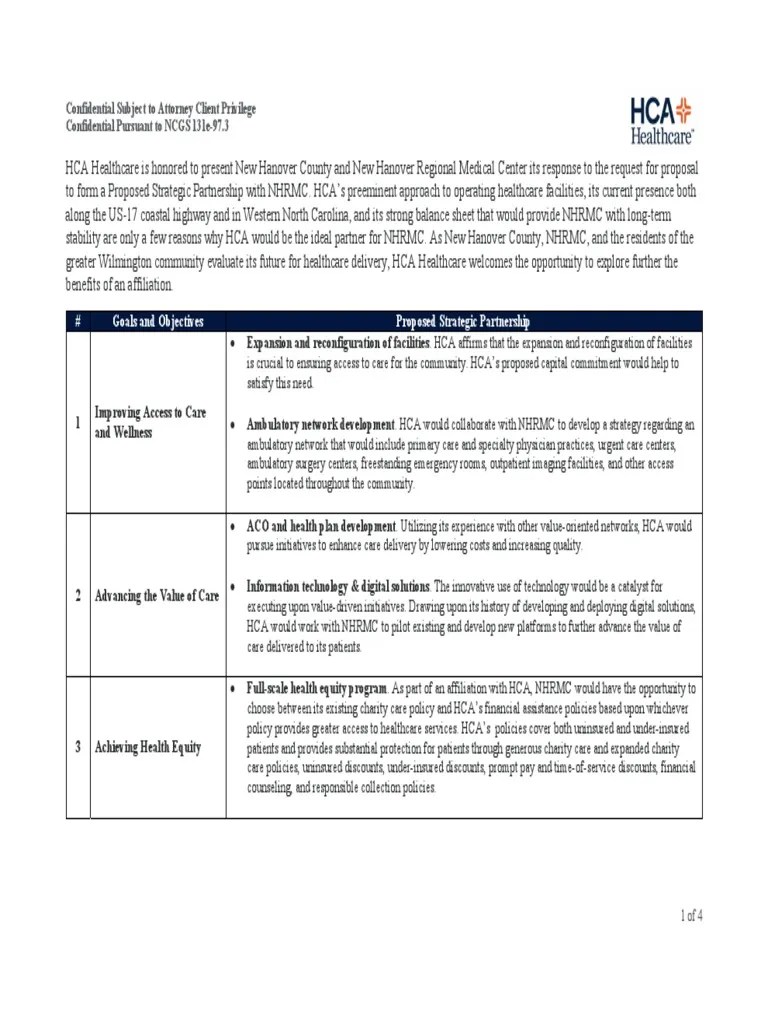 HCA Healthcare Executive Summary NHRMC RFP Financial Transaction